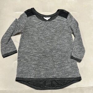 Charming Charlie grey with black pullover sweater, Cotton lace trim, size M
